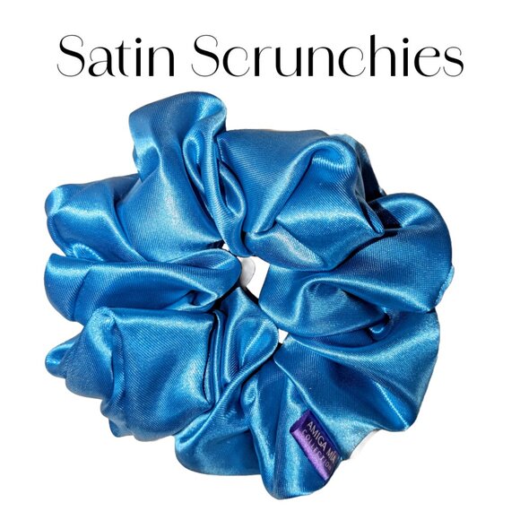 Amiga Mia large blue satin scrunchie hand crafted - Picture 3 of 6